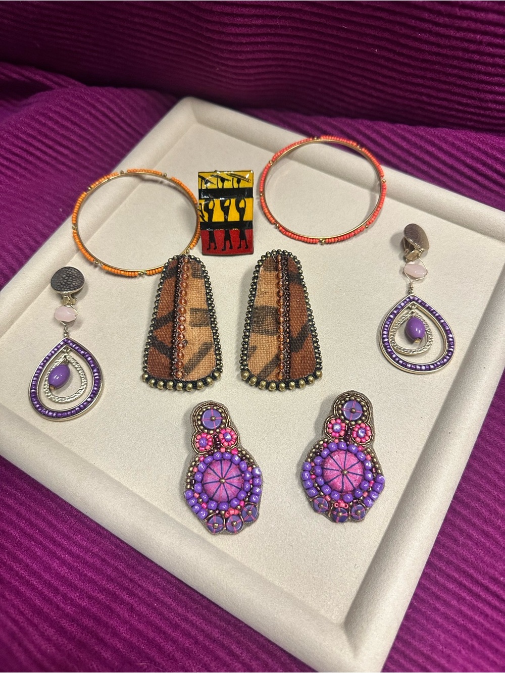 5 Piece Boho & Tribal Statement Jewelry Lot Chico's & Artisan Clip-On Collection